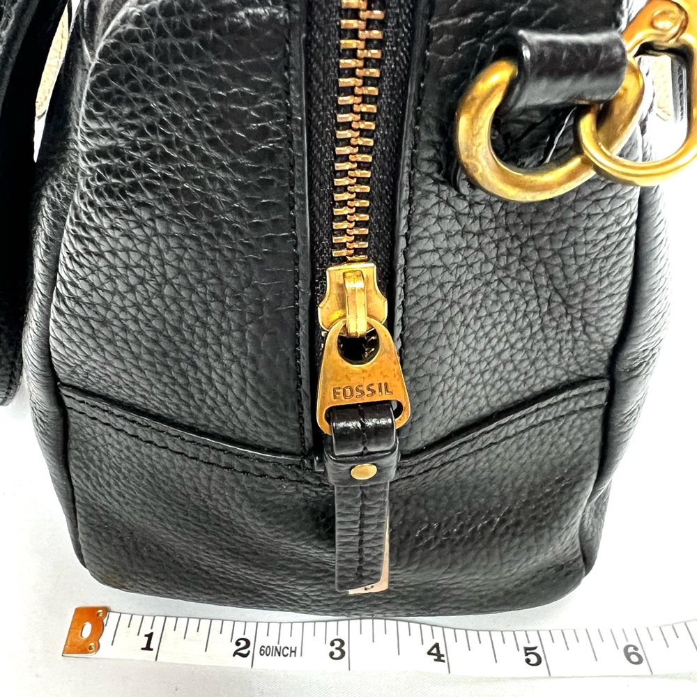 Fossil Black Pebbled Leather Satchel Bag Crossbody Top Handle Bowler Purse - Picture 8 of 13